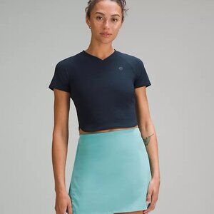 Lululemon Grid-Texture Cropped Tennis Short-Sleeve Shirt Color True Navy Size 6